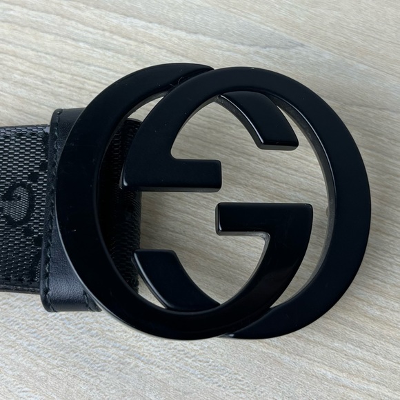 Gucci Men’s Belt Size 85 - 34 GG Supreme & Interlocking G Logo Black - Picture 5 of 17